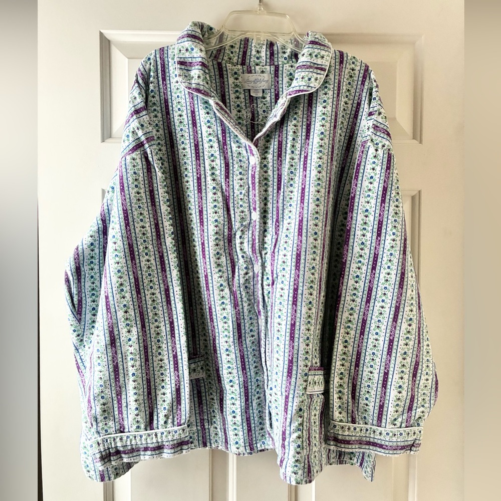 Lanz of Salzburg Pajama Set Flannel Cotton Floral Long Sleeve Plus Size 2X - Picture 2 of 14